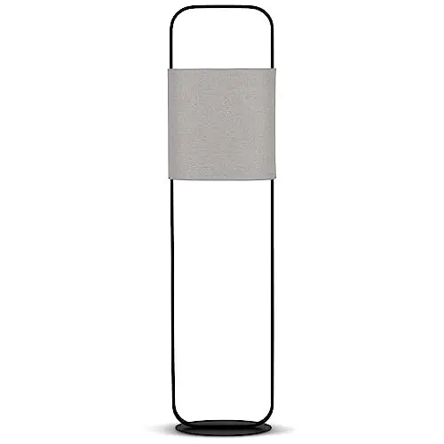 Produktbild: REV – Stehlampe im modernen Design mit Trittschalter – Stehlampe Leselampe mit Taupe Stoffschirm & E27 Fassung – Stehleuchte schwarz als stilvolle Deko für Wohnzimmer & Schlafzimmer – 138cm