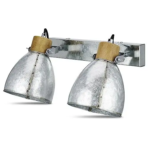 Produktbild: REV – Wand- oder Deckenlampe 2-flammig im angesagten Retro-Look mit E27 Fassung – Deckenleuchte schwenkbar aus verzinktem Metall in grau – Wandlampe für Wohnzimmer, Schlafzimmer & Flur