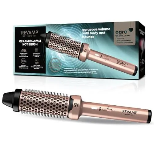 Produktbild: REVAMP Ceramic Hot Brush Styler - 40mm Lockenbürste, Lockenstab Keramik für Locken und Wellen - Ionen Technologie Stylingbürste, schnelles Aufheizen bis 180°C, Progloss Öle, Thermobürste