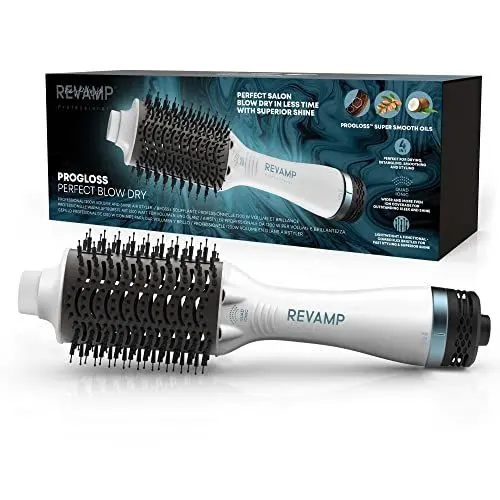 Produktbild: REVAMP Progloss Perfect Blow Dry Air Styler - 4 in 1 Föhnbürste, Rundbürste zum Trocknen, Entwirren, Stylen und Föhnen, Salon-Profi Warmluftbürste, leichte Handhabung - Amazon Exklusiv, Weiß