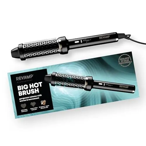 Produktbild: Revamp Thermobürste für mehr Volumen und seidiges, glänzendes Haar - Lockenbürste mit Ionendüse, schnelles Aufheizen, 2 Einstellungen, einfach zu bedienen, ergonomisch, 3m-Kabel, Schwarz
