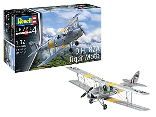 Produktbild: Revell 03827 D.H. 82A Tiger Moth 1:32 Scale Model Kit originalgetreuer Modellbausatz für Fortgeschrittene, unlackiert, Einheitsgröße
