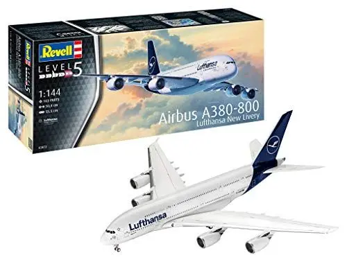 Produktbild: Revell 03872 Passagierflugzeug Airbus A380-800 Lufthansa New Livery, 1:144/50,4 cm originalgetreuer Modellbausatz für Experten, unlackiert, 1/144 03872 3872