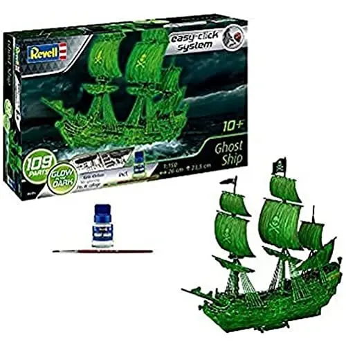 Produktbild: Revell Modellbausatz Geisterschiff I Piratenschiff mit Nachtleuchtfarbe I Easy-Click-System für einfachen Zusammenbau I Detailliertes Modell für Kinder und Erwachsene ab 10 Jahren