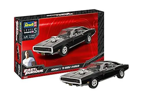 Produktbild: Revell Modellbausatz Dominics 1970 Dodge Charger I 1:24 I The Fast and The Furious I Detaillierte Nachbildung für Einsteiger I Unlackiert, vielseitig einsetzbar