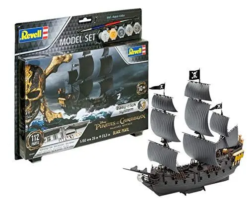 Produktbild: Revell Easy Click 65499 Black Pearl aus Disney Fluch der Karibik, Piratenschiff, Modellbausatz mit Easy-Click-System, kein Kleben, farbige Bauteile, für Einsteiger und Experten, mit Farben, 26 cm