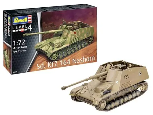 Produktbild: Revell Modellbau, Sd.Kfz. 164 Nashorn, Bausatz, Maßstab 1:72, 184 Teile, Bastelset ab 12 Jahren, Detailgetreues Modell, Militärfahrzeug, Authentische Nachbildung
