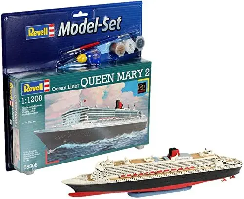 Produktbild: Revell Modellbausatz Schiff 1:1200 - Ocean Liner Queen Mary 2 im Maßstab 1:1200, Level 4, originalgetreue Nachbildung mit vielen Details, Kreuzfahrtschiff, Model Set mit Basiszubehör, 65808