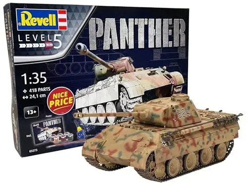 Produktbild: Revell 03273 Geschenkset Panther Ausf. D originalgetreuer Modellbausatz für Profis, Starter Kit mit Basis-Zubehör, unlackiert, 1:35