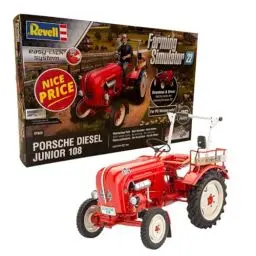 Produktbild: Revell 07823 Traktor Porsche Junior 108, Farming Simulator Edition, die Traktorlegende zum Selberbauen, 1:24, 10,7 cm Modellbausatz für Einsteiger mit dem Easy-Click-System, farbige Bauteile, Rot