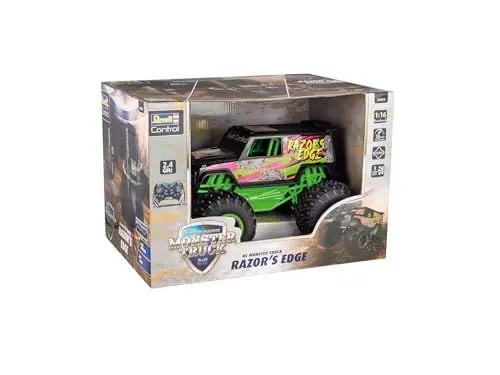 Produktbild: Revell RC Monster Truck I Razor's Edge I Kraftvolle GHz-Fernsteuerung I 360° Spins und Zweirad-Manöver I LED-Beleuchtung für Nachtfahrten I Integrierter Li-Ion Akku I Für Kinder ab 6 Jahren