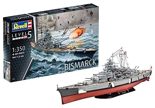 Produktbild: Revell RV05040 REV-05040 Bismarck, das größte und modernste Schlachtschiff Seiner Zeit, Schiffsbausatz 1:350, 71,8cm Maßstabsgetreu Toys, 12 Jahre to 99 Jahre, unlackiert