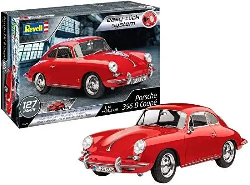 Produktbild: Revell 07679 Der legendäre Oldtimer Porsche 356 Coupé zum Selberbauen, Automodellbausatz 1:16, 25 cm Modellbausatz mit Easy-Click-System, farbige Bauteile, für Einsteiger, rot, 1:16/25 cm