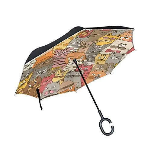 Produktbild: Reversion Regenschirm, Double Layer Winddicht Regenschirm Taschenschirm Inverted Stockschirme mit C Griff