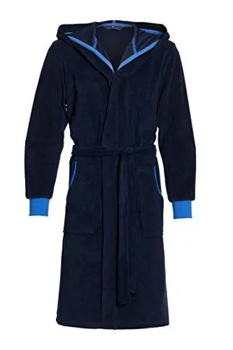 Produktbild: Revise Herren Bademantel mit Kapuze RE-109” auf 80% Baumwolle - Dunkelblau mit Blau - Gr. XL