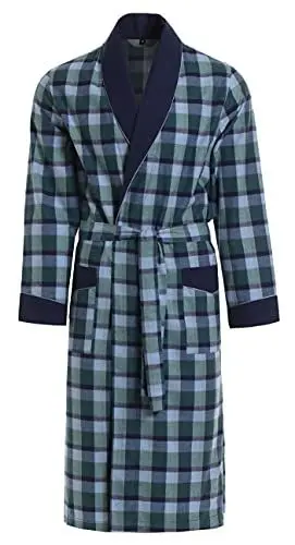 Produktbild: Revise RE-501 Herren Bademantel - Morgenmantel – Kariert - 100% Baumwolle - Grün/Dunkelblau 1050 - Gr. 4XL