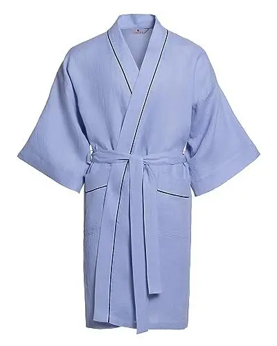 Produktbild: Revise RE-513 Herren Kimono - Morgenmantel - 100% Leinen - Blau M/L
