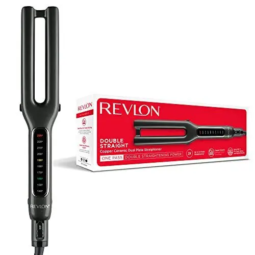Produktbild: Revlon Double Straight (Design mit zwei Platten, Moderne Kupfer-Keramik-Technologie, LED-Display, Intelligentes Temperaturspeichersystem, 10 Temperatureinstellungen bis 235 °C) RVST2204E