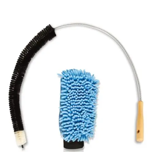 Produktbild: Revol Heizkörperbesen + Handschuh | 120 cm | Heizungsbesen mit Ziegenhaar Borsten | Ideal für die Reinigung von Flachheizkörpern