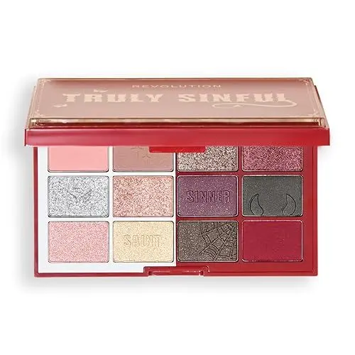 Produktbild: Revolution Beauty Truly Sinful Blood Lidschattenpalette, Halloween-Make-up, 12-Farben-Palette mit 3D-Bluttropfen-Etui