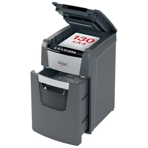 Produktbild: Rexel Optimum AutoFeed+ 130X Automatischer Aktenvernichter, 130 Blatt automatisch, Sicherheitsstufe P4, Partikelschnitt, für kleinere Büros, 44 Liter Abfallbehälter, 2020130XEU