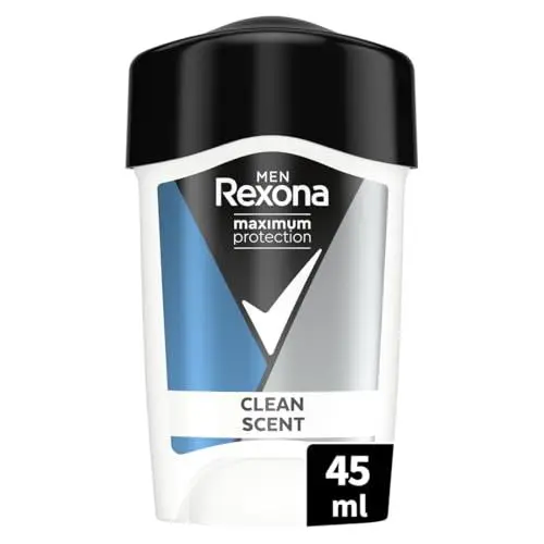 Produktbild: Rexona Men Maximum Protection Anti Transpirant Deo Creme Clean Scent Deodorant mit 96 Stunden Schutz gegen starkes Schwitzen und Geruch mit 3x Schutz bei Stress, Hitze & Bewegung 45 ml