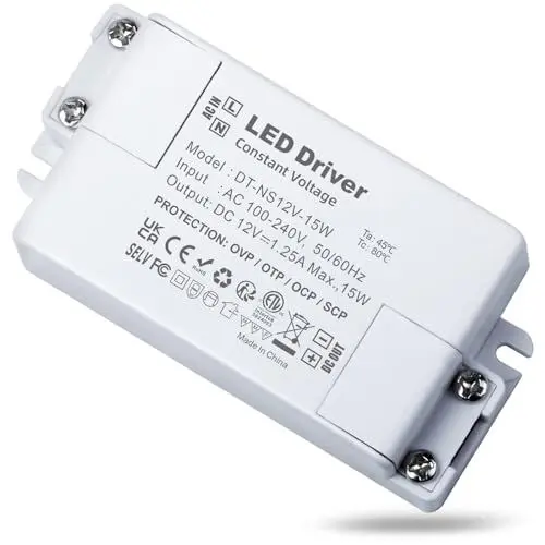 Produktbild: REYLAX LED Transformator 12V 15W, LED Treiber Elektronischer Trafo, 1250mA 230V Auf 12V DC Schalt Niedervolttrafo, Konstantspannungs Netzteil für Led Lampen, Nicht Dimmbar 75x38x23mm