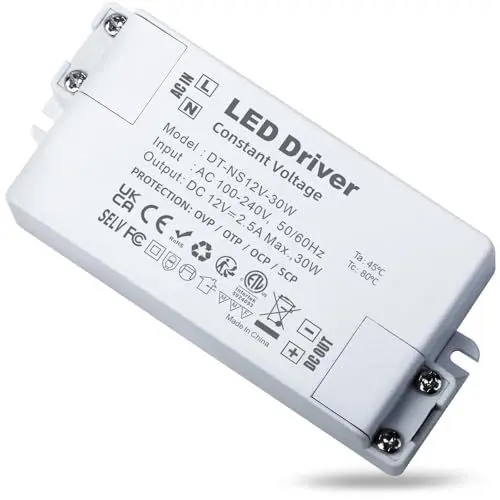 Produktbild: REYLAX LED Transformator 12V 30W, LED Treiber, Elektronischer Trafo, 2500mA 230V Auf 12V DC LED Schalt Niedervolttrafo, Konstantspannungs Netzteil für LED Lampen Nicht Dimmbar - 94x43x23mm