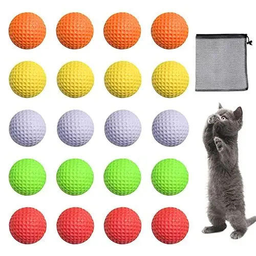 Produktbild: Reyshin 20 Stück Katzenbälle, Interaktives Katzenspielzeug Ball Golfbälle aus Hochwertigem Schaumstoff, Bälle für Katzen und Welpen 4,2cm (20, 5 Farben)