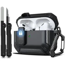 Produktbild: RFUNGUANGO Kompatibel mit Airpod Pro 2 Hülle (2023/2022/2019) mit Reinigungskit, Hartschalen-Schutz Hülle Kompatibel mit Airpods Pro 2./1. Generation (USB-C/Blitzkabel), schwarz
