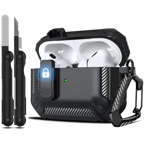 Produktbild: RFUNGUANGO Kompatibel mit Airpod Pro 2 Hülle (2023/2022/2019) mit Reinigungskit, Hartschalen-Schutz Hülle Kompatibel mit Airpods Pro 2./1. Generation (USB-C/Blitzkabel), schwarz