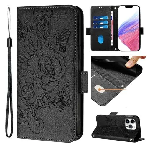 Produktbild: Rfvzubemok Kompatibel mit Samsung Galaxy A24 4G Hüllen,Kompatibel mit Samsung Galaxy A24 4G Kartenschlitze Magnetverschluss Flip Kickstand Handyhülle Black
