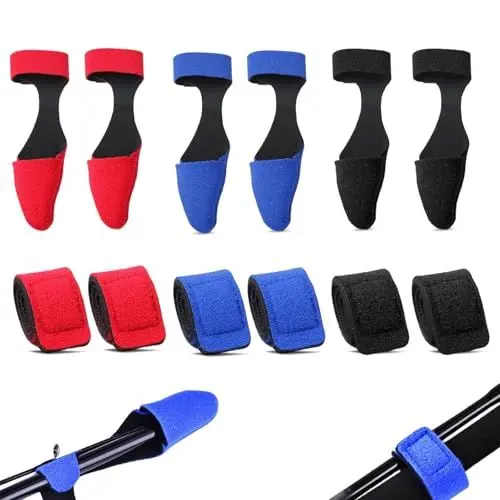 Produktbild: RFYTDCF 12 Stück Rutenbänder Angeln, Angelruten Gurte Anti-Rutsch Angelrutenhalter Einstellbar Ruten Klettband Rutenbänder Rutensocke Rutenschutzkappe Angelzubehör Schwarz, Blau, Rot