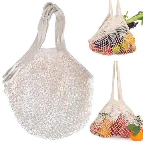 Produktbild: RFYTDCF 3 Stück Netztasche, Einkaufstasche Faltbar Mesh Bag Wiederverwendbare Einkaufsnetz mit Griff Langer Baumwolle Netzbeutel Tasche für Aufbewahrung Obst und Gemüse