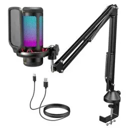 Produktbild: TONOR RGB Gaming Mikrofon PC Set Heilligkeit Verstellbar, USB Microphone mit Mikrofonarm für Computer PS4/5, Kondensatormikro mit Mikrofonständer, Mic für Streaming Podcasting Studio Aufnahme, TC310+