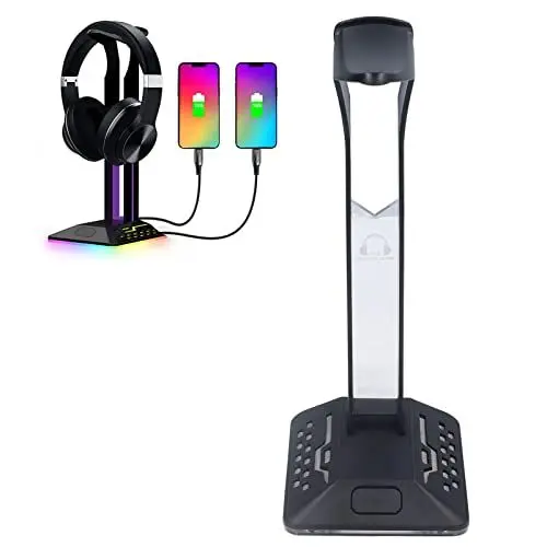 Produktbild: RGB Headset Ständer und Gaming Kopfhörerständer 2 USB Anschlüsse Kopfhörerhalter für Gaming Zubehör, für , , PC, Computer Desktop