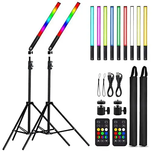 Produktbild: RGB LED Lichtstab Leuchtstab, Fotografie Lichterstab, Videolicht Fotografie Licht Set Studio Beleuchtung mit Stativ 9 Farbmodi, mit 28in-79in Stativen einstellbar, 3200K-5600K