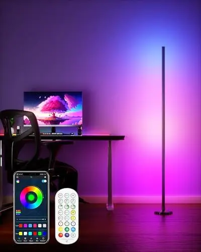Produktbild: RGB LED Stehlampe Wohnzimmer Dimmbar 170cm mit Fernbedienung & APP, 16 Millionen Farben, 300 Szenenmodi, Musik-Sync, DIY-Modus & Timing, LED Standleuchte für Wohnzimmer, Schlafzimmer, Gaming-Raum