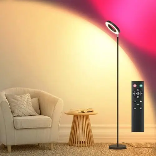 Produktbild: RGB Stehlampe Deckenfluter, 42W Sehr Hell Farbwechsel Doppelseitige Stehlampe mit Fernbedienung, Mehrfarbige Farbverläufe, Sprünge, Zeitmessung, Stufenlos Dimmbar Leselampe für Wohnzimmer Schlafzimmer