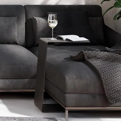 Produktbild: RHEINKANT KÖBES Design Beistelltisch Schwarz, Made in Germany, Beistelltisch Couch C Form aus hochwertigem pulverbeschichtetem Stahl. Exklusiver Couchtisch, Sofatisch, Modern, Nachttisch