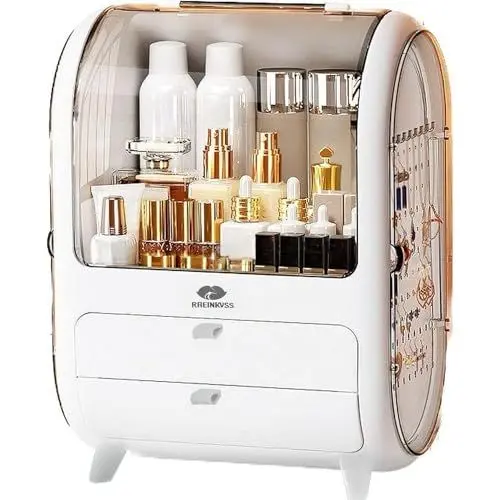 Produktbild: Rheinkuss Make-Up Organizer mit Schubladen I wasserdicht & staubfest, Kosmetik-Organizer Schminktisch Bad MakeUp Schminke Parfum Nagellack Kosmetik Schmink-Aufbewahrung Beauty Zubehör Badezimmer