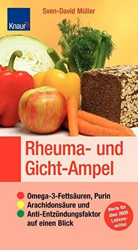 Produktbild: Rheuma- und Gicht-Ampel: Omega-3-Fettsäuren, Purin, Arachidonsäure und Anti-Entzündungsfaktor auf einen Blick·· Sticker: Werte für über 2600 Lebensmittel