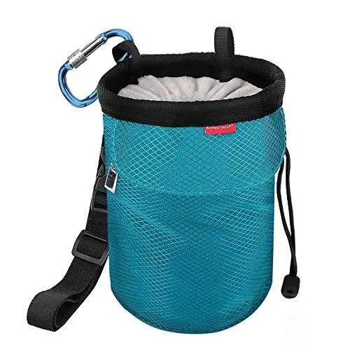 Produktbild: Rhino Valley Magnesiumbeutel, Dicht Chalkbag Kordelzug Magnesiabeutel mit Einstellbar Band, Karabinerclip und Reißverschlusstasche für Klettern, Gymnastik, Cross Fit, Gewichtheben, Hellblau