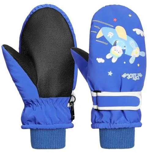 Produktbild: Rhino Valley Winterhandschuhe für Kinder, Wasserdicht Skihandschuhe Schneehandschuhe mit Verstellbar Klettverschluss, Jungen/Mädchen Fäustlinge Kinder für Outdoor Skifahren Snowboarden, S, Blau