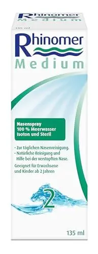 Produktbild: Rhinomer Medium: sterile und isotone Meerwassernasenspülung zur Reinigung der Nase und zur Befeuchtung der Nasenschleimhaut, 135 ml