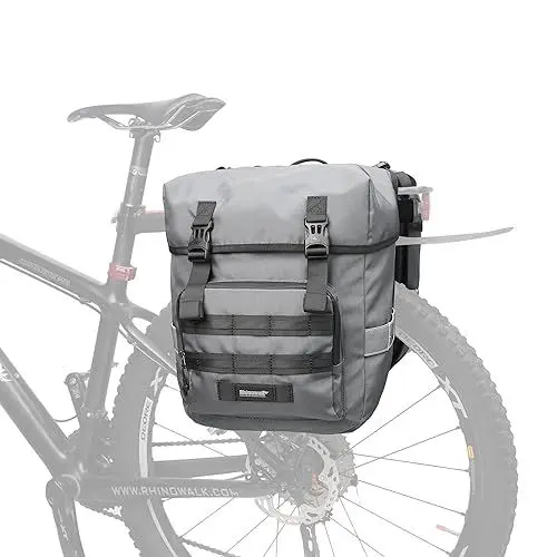 Produktbild: Rhinowalk Fahrrad Gepäckträgertasche, Doppelpacktaschen, Satteltaschen für Fahrräder mit Gepäckträger, mit Tragegriff und reflektierendem Rand, professionelles Fahrradzubehör,40L Grau