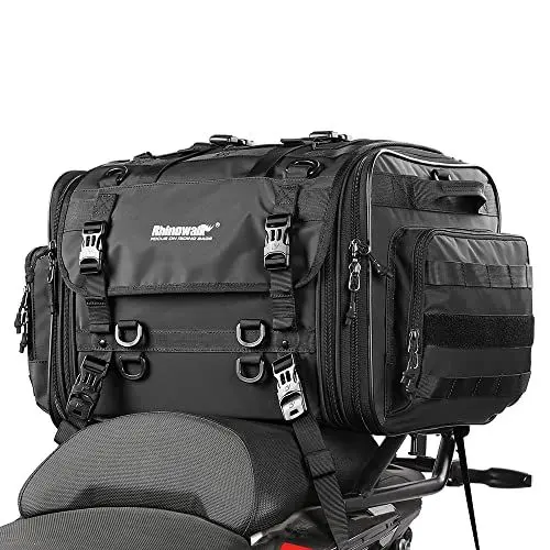 Produktbild: Rhinowalk Motorradtasche, Motorrad Hecktasche, wasserdichte Allwetter-/Kofferraum-/Gepäckträgertasche mit Sissy-Bar-Gurt, Schwarz