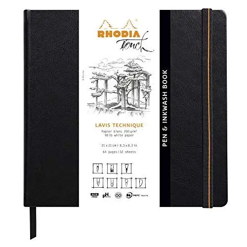 Produktbild: Rhodia 116127C - Zeichenheft Pen & Inkwash Book mit Hardcover, 21 x 21cm, 32 Blatt, Lavis Technik, blanko, 200g, 1 Stück, Schwarz