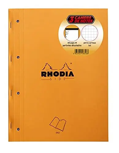 Produktbild: Rhodia 118316C - Set mit 3 Notizblöcken geheftet DIN A4 (22,3x29,7 cm), 80 Blatt mikroperforiert, 4-fach gelocht, kariert, Clairefontaine Papier weiß 80g, Cover Orange, 3 Stück