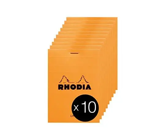 Produktbild: Rhodia 12600C - Packung mit 10 Notizblöcken No.12, 8,5x12cm 80 Blätter liniert 80g, Orange, 1 Pack